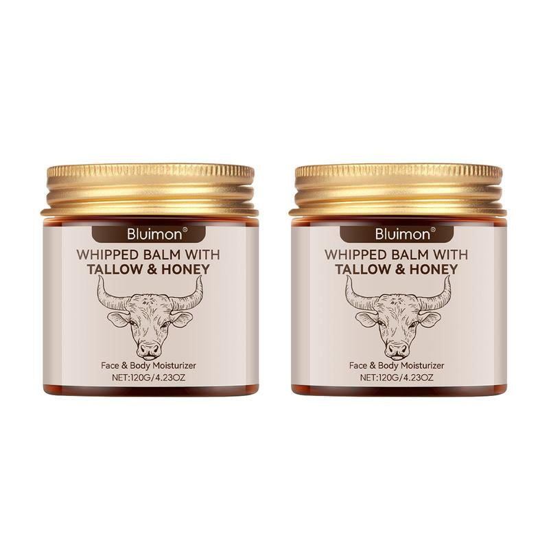 Bluimon Beef Tallow Face Moisturizer Organic Whipped Tallow & Honey Balm 4 Oz Replenishes Skin Moisture Mild Soothing