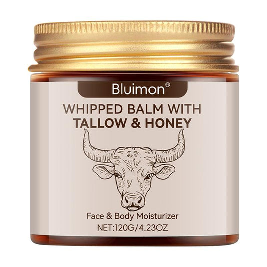 Bluimon Beef Tallow Face Moisturizer Organic Whipped Tallow & Honey Balm 4 Oz Replenishes Skin Moisture Mild Soothing